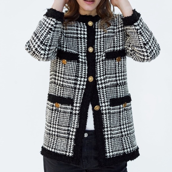 Zara Jackets & Blazers - Zara Blogger Black White Textured Tweed Long Blazer.